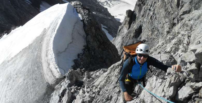 Lungo la cresta Hintergrat all'Ortles 3.905m.